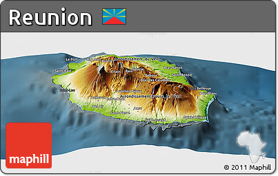 Physical Panoramic Map of Reunion, darken