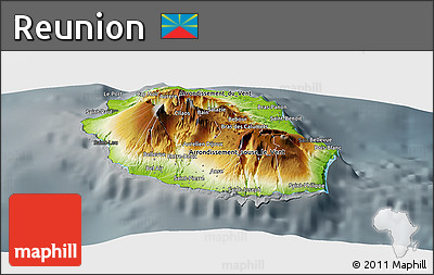 Physical Panoramic Map of Reunion, darken, semi-desaturated