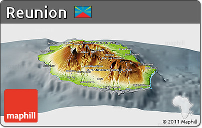 Physical Panoramic Map of Reunion, darken, semi-desaturated