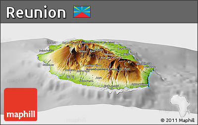 Physical Panoramic Map of Reunion, desaturated