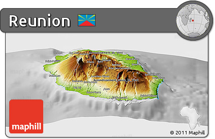 Physical Panoramic Map of Reunion, desaturated