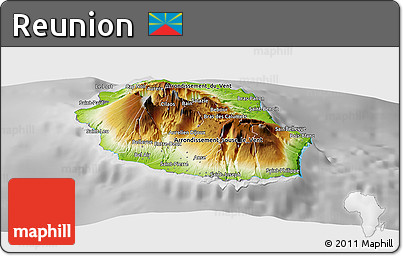 Physical Panoramic Map of Reunion, desaturated