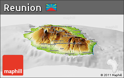 Physical Panoramic Map of Reunion, lighten, desaturated