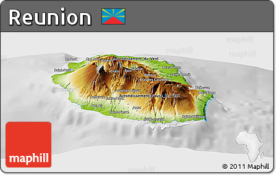 Physical Panoramic Map of Reunion, lighten, desaturated