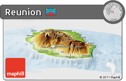 Physical Panoramic Map of Reunion, lighten
