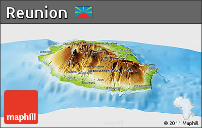 Physical Panoramic Map of Reunion, lighten, semi-desaturated, land only