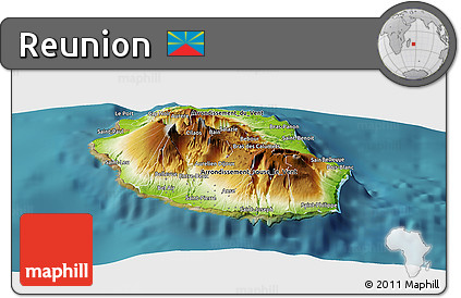 Physical Panoramic Map of Reunion, satellite outside
