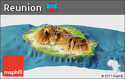 Physical Panoramic Map of Reunion, satellite outside