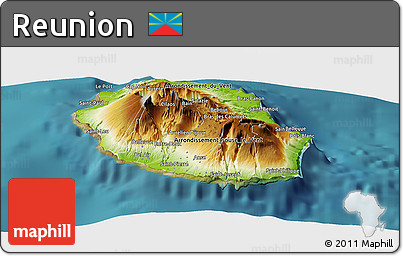 Physical Panoramic Map of Reunion, satellite outside