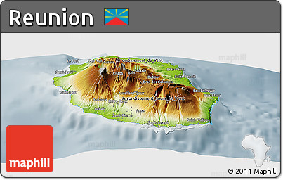 Physical Panoramic Map of Reunion, semi-desaturated