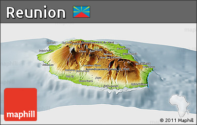 Physical Panoramic Map of Reunion, semi-desaturated