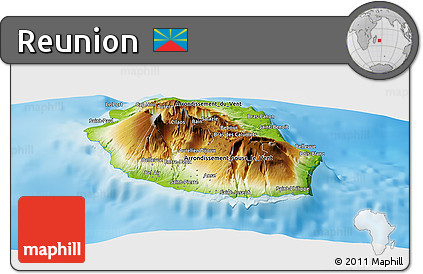 Physical Panoramic Map of Reunion, single color outside