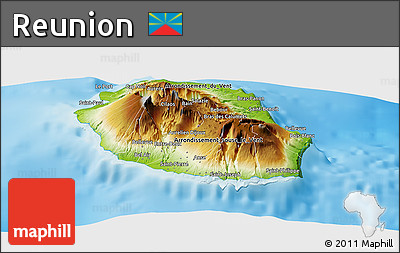 Physical Panoramic Map of Reunion, single color outside
