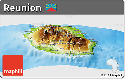 Physical Panoramic Map of Reunion, single color outside