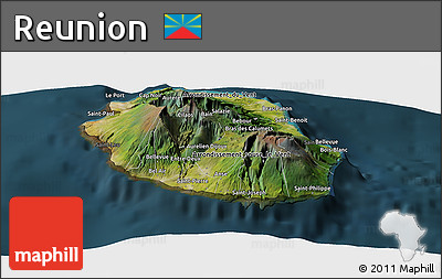 Satellite Panoramic Map of Reunion, darken