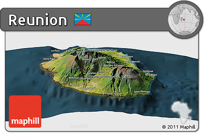Satellite Panoramic Map of Reunion, darken