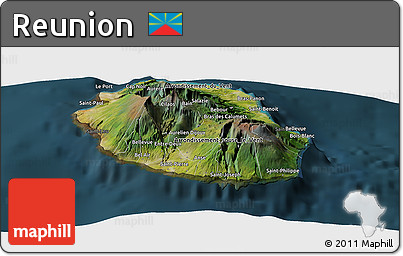 Satellite Panoramic Map of Reunion, darken
