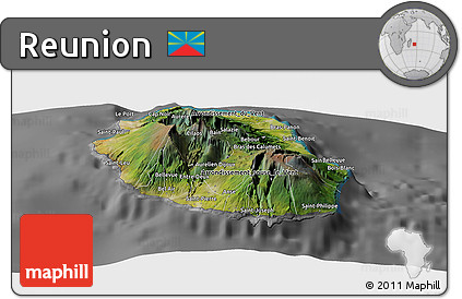 Satellite Panoramic Map of Reunion, desaturated