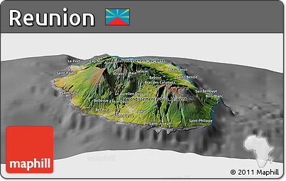 Satellite Panoramic Map of Reunion, desaturated