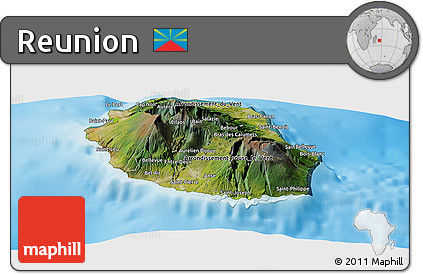 Satellite Panoramic Map of Reunion, physical outside