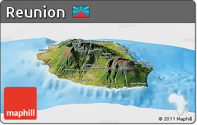 Satellite Panoramic Map of Reunion, physical outside
