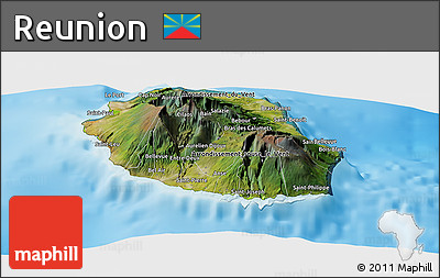 Satellite Panoramic Map of Reunion, physical outside