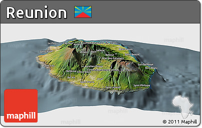 Satellite Panoramic Map of Reunion, semi-desaturated
