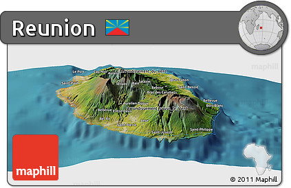 Satellite Panoramic Map of Reunion, single color outside