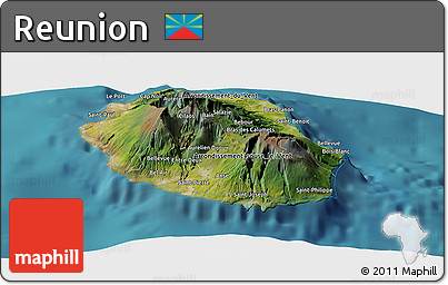 Satellite Panoramic Map of Reunion, single color outside