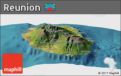Satellite Panoramic Map of Reunion, single color outside