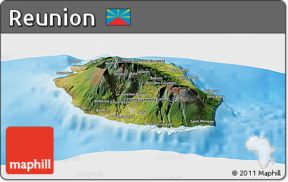 Satellite Panoramic Map of Reunion, single color outside, shaded relief sea