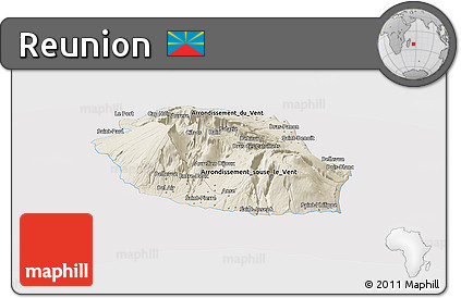 Shaded Relief Panoramic Map of Reunion, cropped outside
