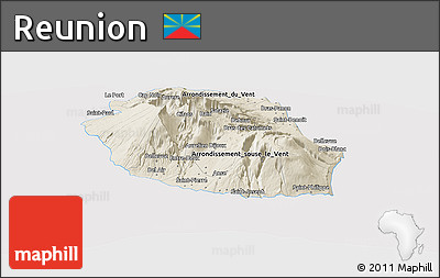Shaded Relief Panoramic Map of Reunion, cropped outside