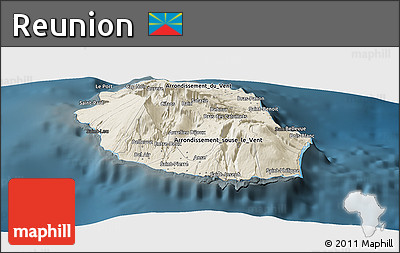 Shaded Relief Panoramic Map of Reunion, darken