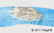 Shaded Relief Panoramic Map of Reunion, darken, semi-desaturated, land only