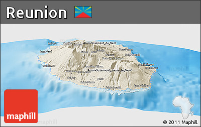 Shaded Relief Panoramic Map of Reunion