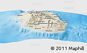 Shaded Relief Panoramic Map of Reunion, lighten, desaturated, land only