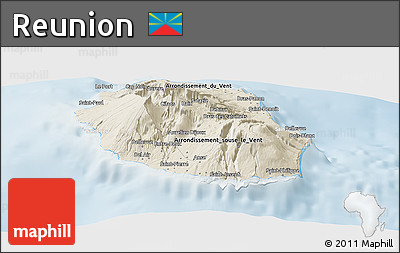 Shaded Relief Panoramic Map of Reunion, lighten