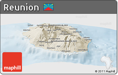 Shaded Relief Panoramic Map of Reunion, lighten