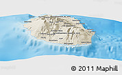 Shaded Relief Panoramic Map of Reunion, lighten, semi-desaturated, land only