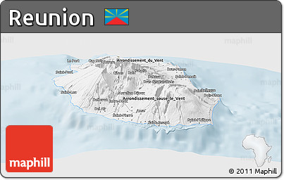 Silver Style Panoramic Map of Reunion