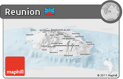 Silver Style Panoramic Map of Reunion, single color outside