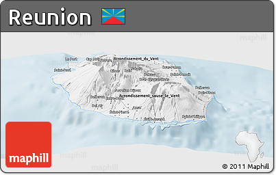 Silver Style Panoramic Map of Reunion, single color outside