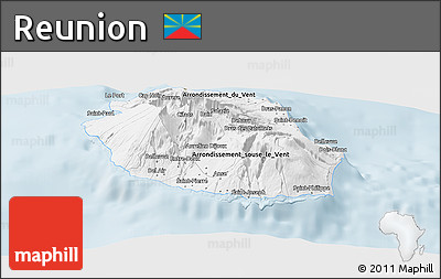 Silver Style Panoramic Map of Reunion, single color outside