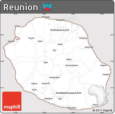 Classic Style Simple Map of Reunion, cropped outside