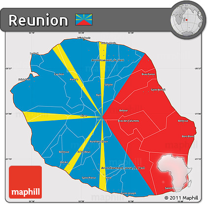 Flag Simple Map of Reunion, flag aligned to the middle