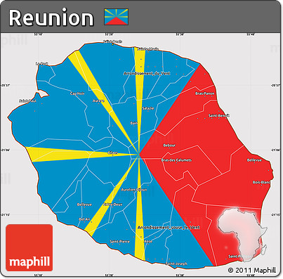 Flag Simple Map of Reunion, flag aligned to the middle