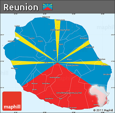 Flag Simple Map of Reunion, single color outside, borders and labels, flag centered