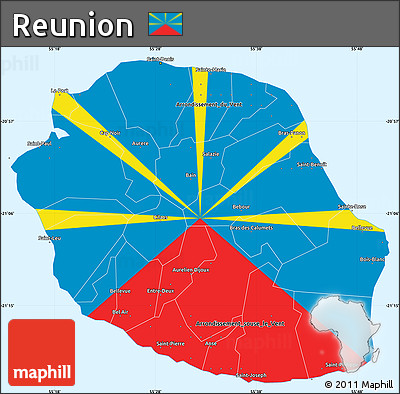 Flag Simple Map of Reunion, single color outside, borders and labels