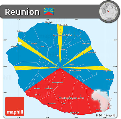 Flag Simple Map of Reunion, single color outside, flag centered